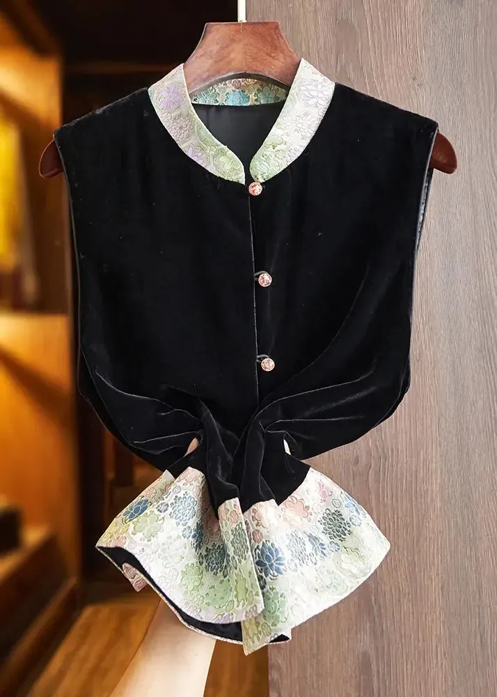 Button Silk Velour Shirt Waistcoat Sleeveless