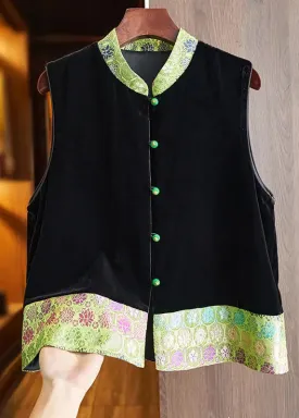 Button Silk Velour Shirt Waistcoat Sleeveless