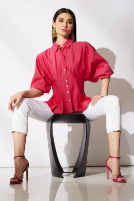 Cotton Silk Slub Pleated Shirt