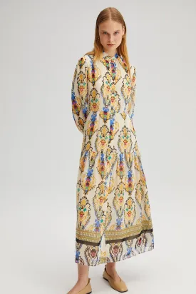 Cream Patterned Chiffon Dress