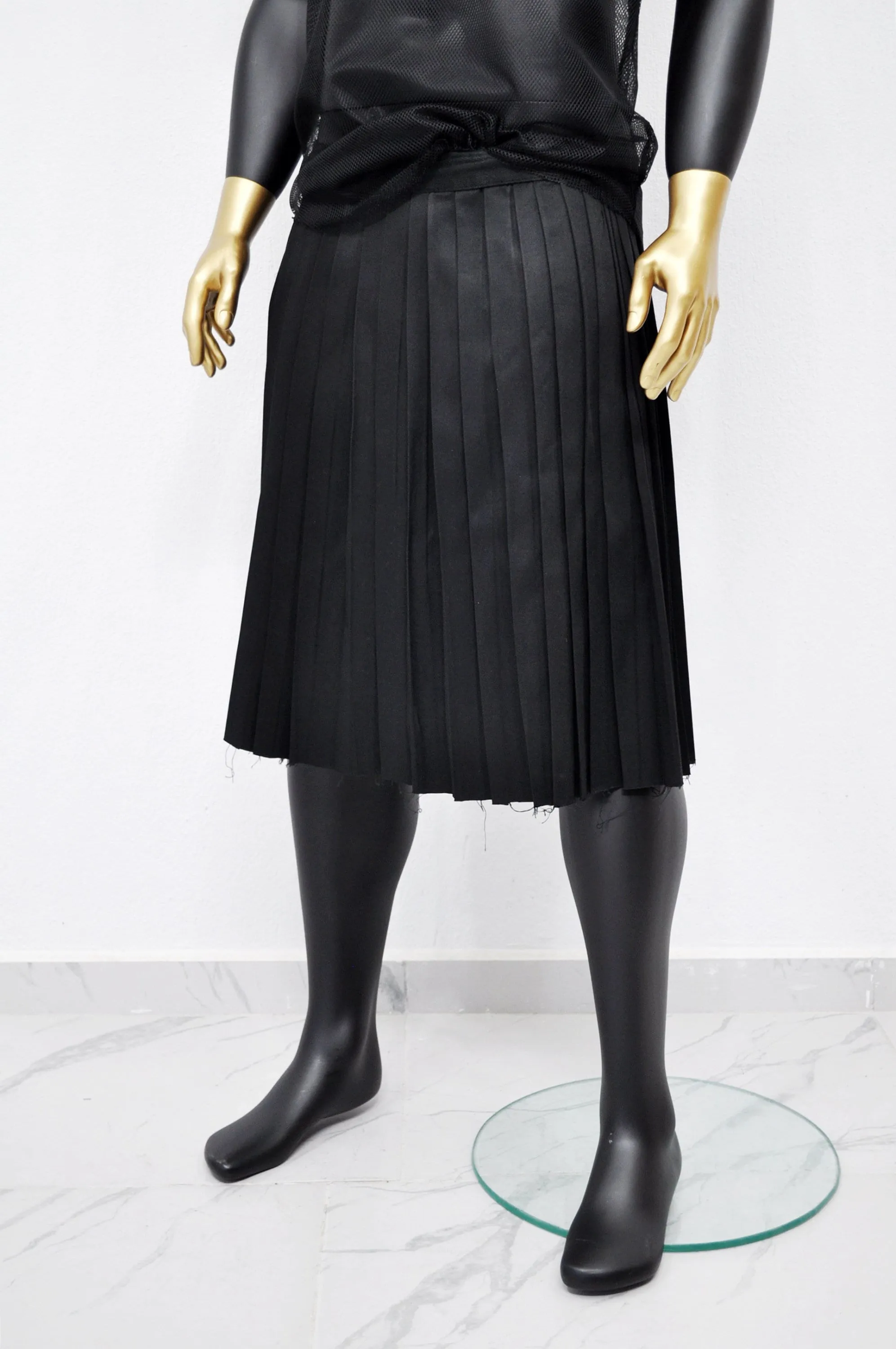 Dark Black Essentials Kilt,Wrap Mid-Lenght Skirt/Pleated Crossover,Wear it with Drop Crotch Pants/Adult Sarrouel Japanese Harem,Hakama-BB219