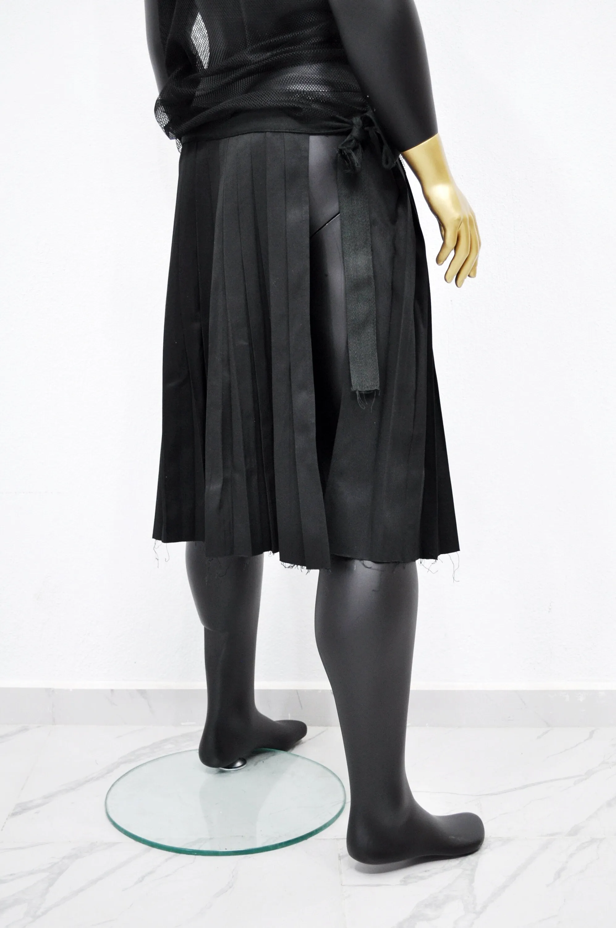 Dark Black Essentials Kilt,Wrap Mid-Lenght Skirt/Pleated Crossover,Wear it with Drop Crotch Pants/Adult Sarrouel Japanese Harem,Hakama-BB219