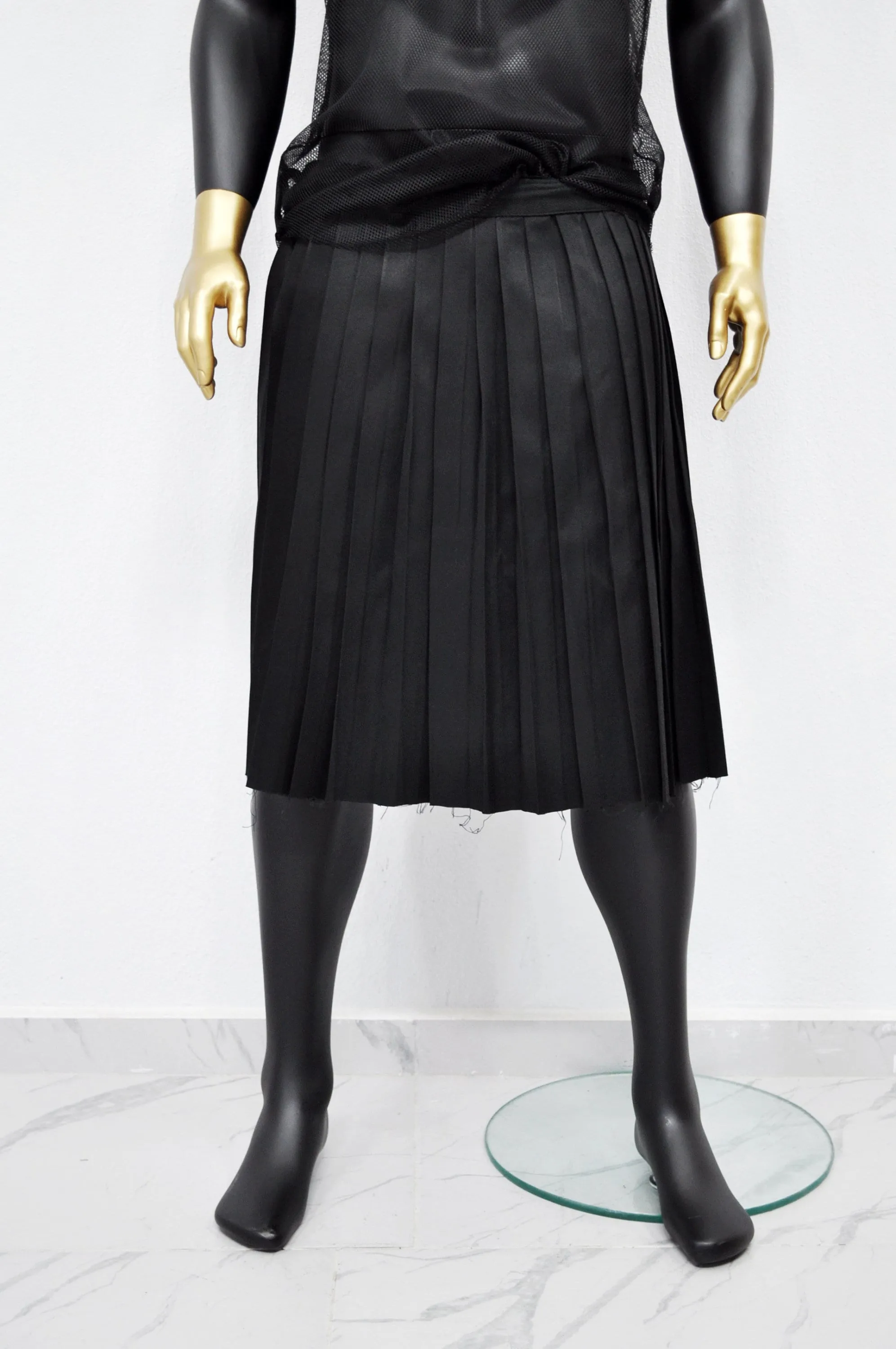 Dark Black Essentials Kilt,Wrap Mid-Lenght Skirt/Pleated Crossover,Wear it with Drop Crotch Pants/Adult Sarrouel Japanese Harem,Hakama-BB219