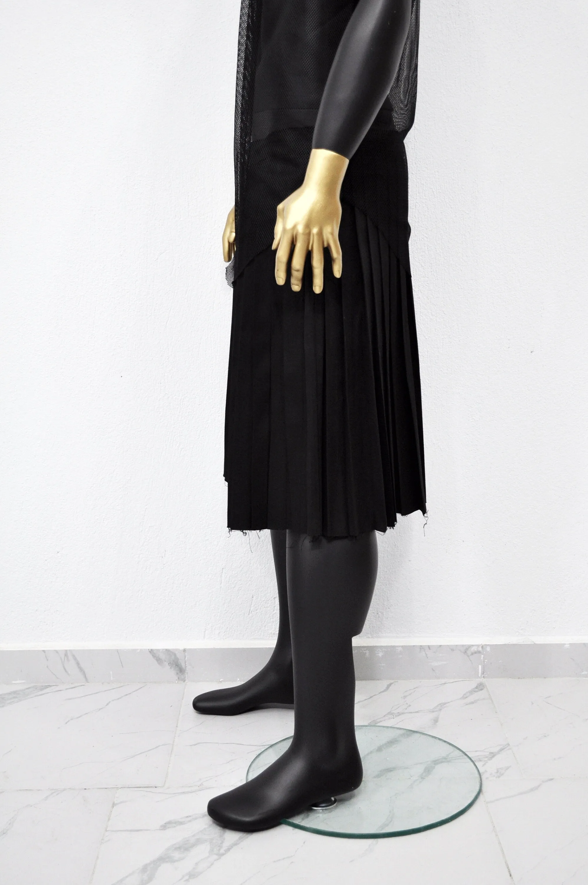 Dark Black Essentials Kilt,Wrap Mid-Lenght Skirt/Pleated Crossover,Wear it with Drop Crotch Pants/Adult Sarrouel Japanese Harem,Hakama-BB219
