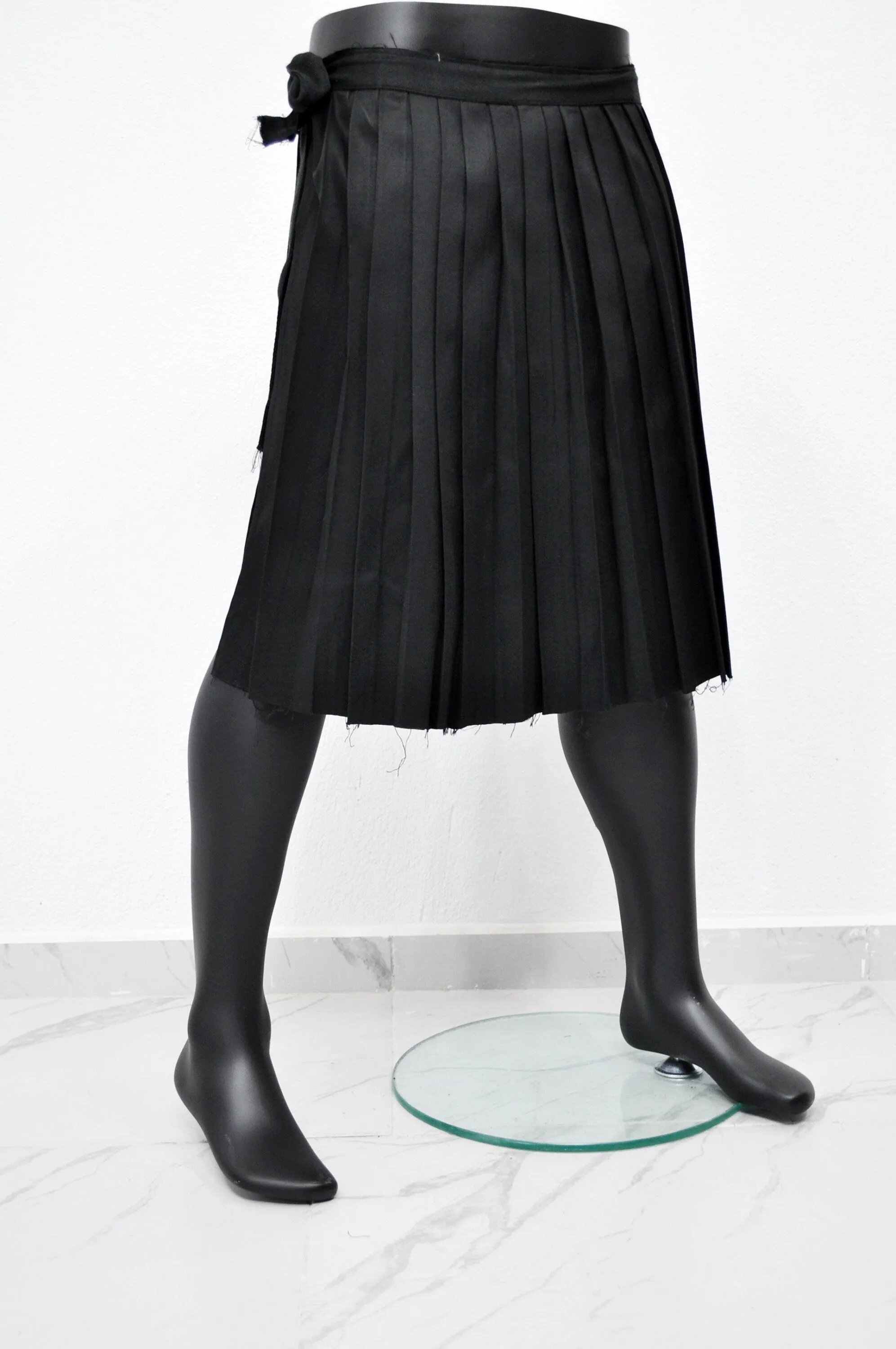 Dark Black Essentials Kilt,Wrap Mid-Lenght Skirt/Pleated Crossover,Wear it with Drop Crotch Pants/Adult Sarrouel Japanese Harem,Hakama-BB219