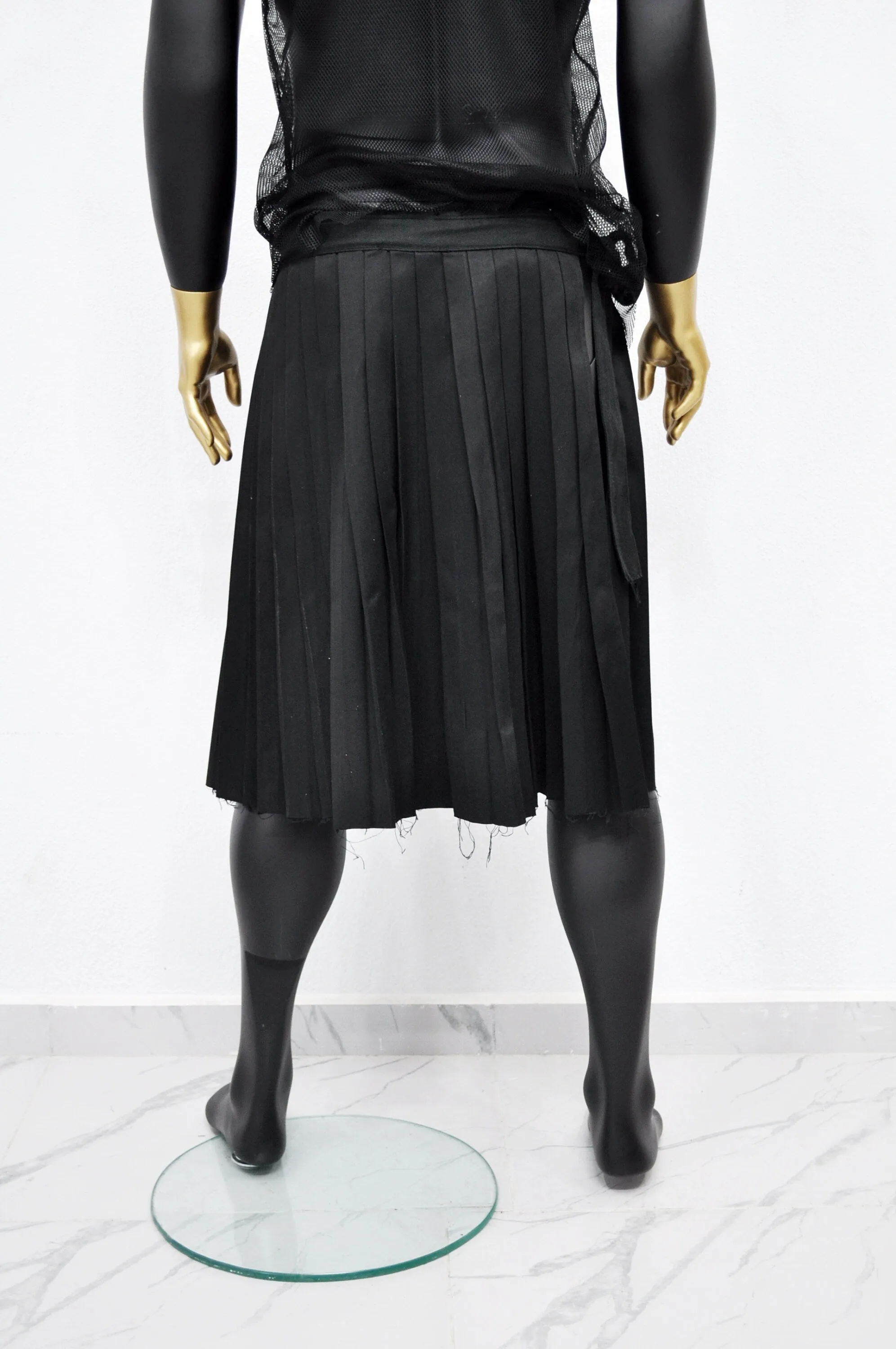 Dark Black Essentials Kilt,Wrap Mid-Lenght Skirt/Pleated Crossover,Wear it with Drop Crotch Pants/Adult Sarrouel Japanese Harem,Hakama-BB219
