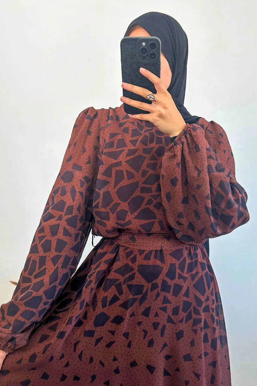 DMN Chiffon Dotted Block Patterned Dress