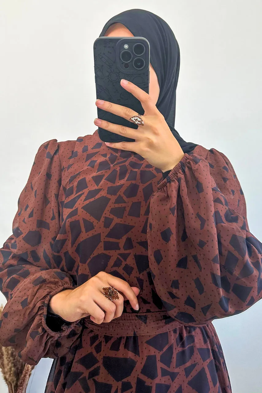 DMN Chiffon Dotted Block Patterned Dress