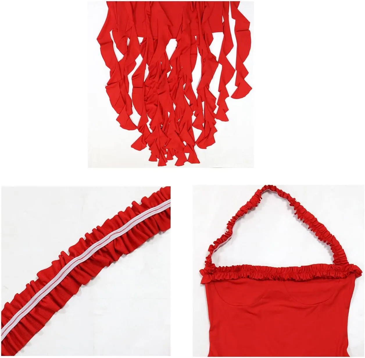Ecirod Womens Summer Ruffle Fringe Mini Dress Sexy Halter Backless Cocktail Party Short Bodycon Tassel Dresses
