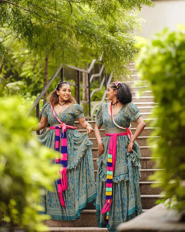 Elegant Blue Beautiful Habesha Chiffon Dress Flowing Chiffon Dress