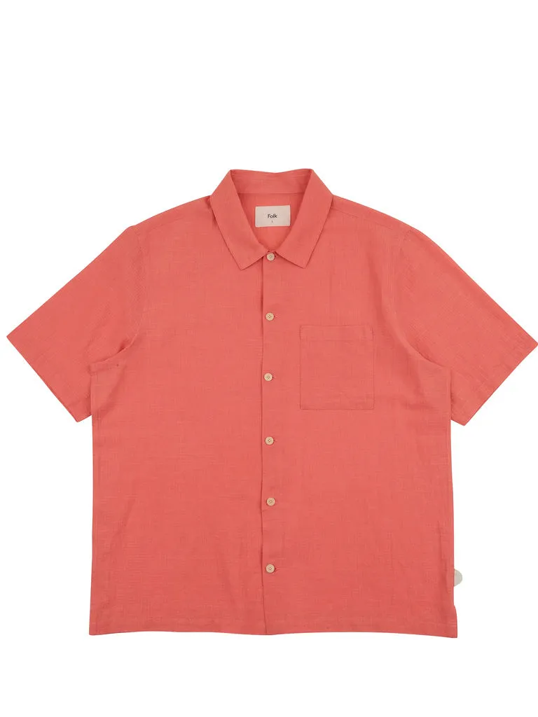 Folk Gabe Shirt in Coral Linen Grid