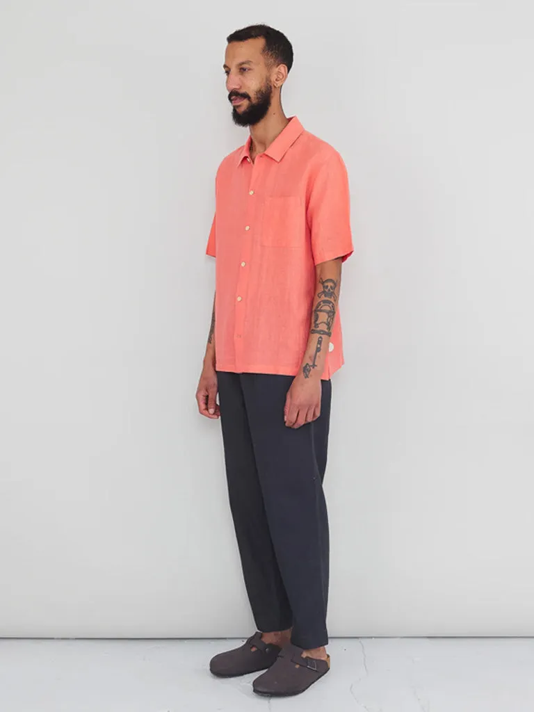 Folk Gabe Shirt in Coral Linen Grid