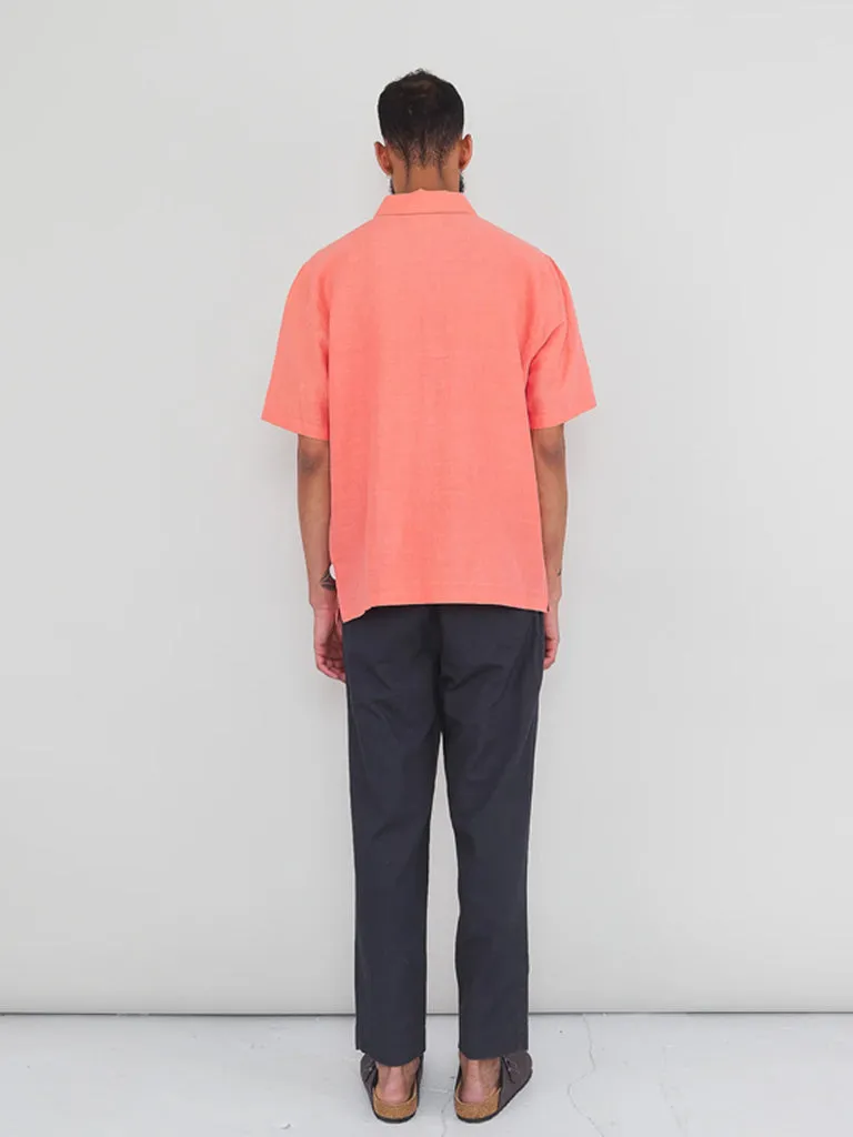 Folk Gabe Shirt in Coral Linen Grid