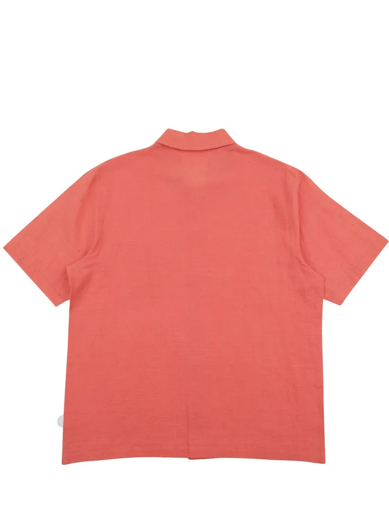 Folk Gabe Shirt in Coral Linen Grid