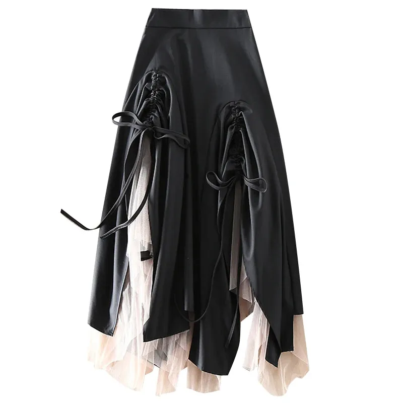 Girlary Women Black Gothic A-line Long Skirt Vintage Y2k Skirt Harajuku Korean Streetwear Skirts 2000s Goth Clothes Summer 2024