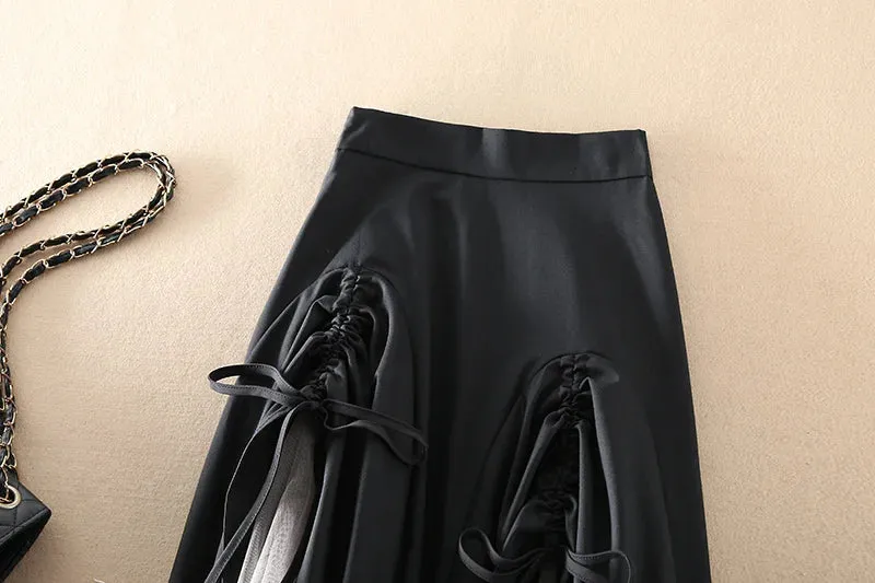 Girlary Women Black Gothic A-line Long Skirt Vintage Y2k Skirt Harajuku Korean Streetwear Skirts 2000s Goth Clothes Summer 2024