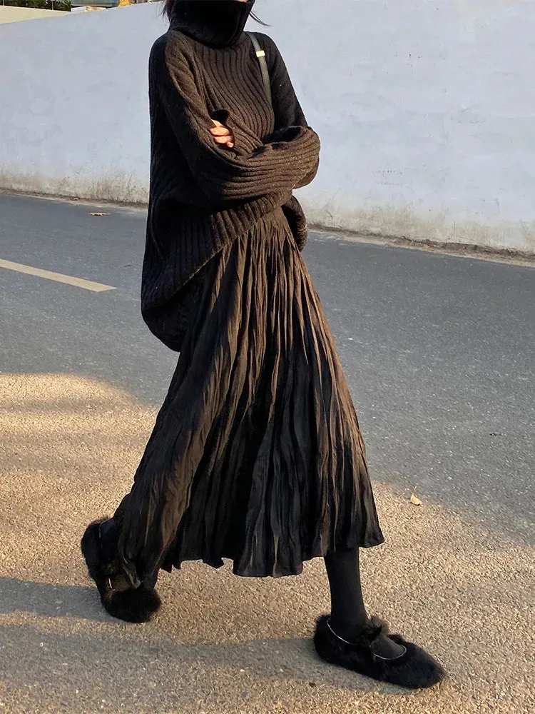 Girlary Women Black Gothic Skirt Vintage High Waist A-Line Skirt Emo 2000s Fashion Harajuku Streetwear Y2k Long Skirt 90s Girls Clothes