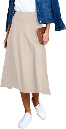 IDEALSANXUN Womens High Waisted A Line Midi Calf Flare Pleated Skirt