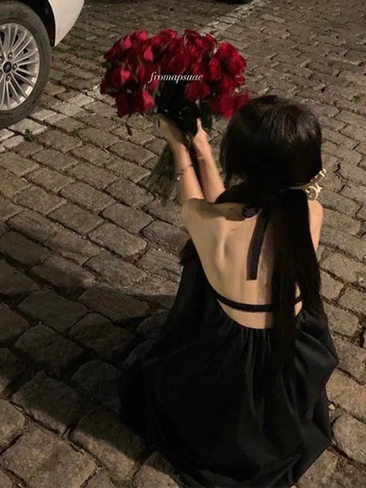 IKEARLAX  Sanya Seaside Vacation Style Sexy Backless Halter Dress Summer Thailand Bali Beach Fairy Long Skirt