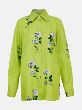 Indu shirt in rose stem on lime silk twill