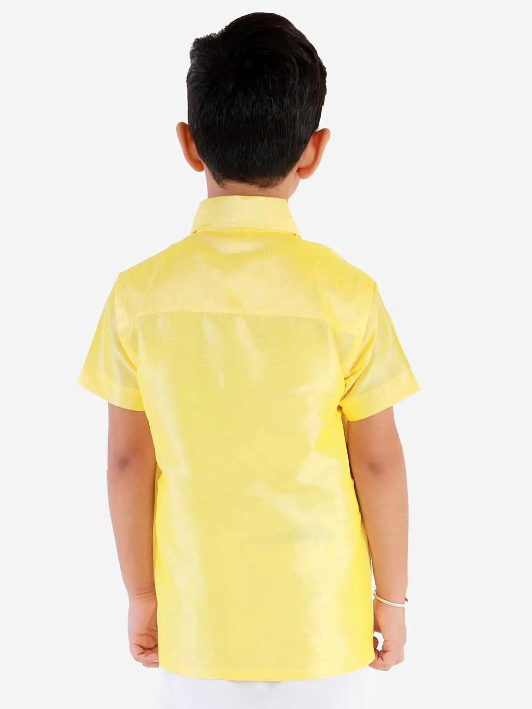 Jashvi Boys' Butter Yellow Silk Short Sleeves Ethnic Shirt