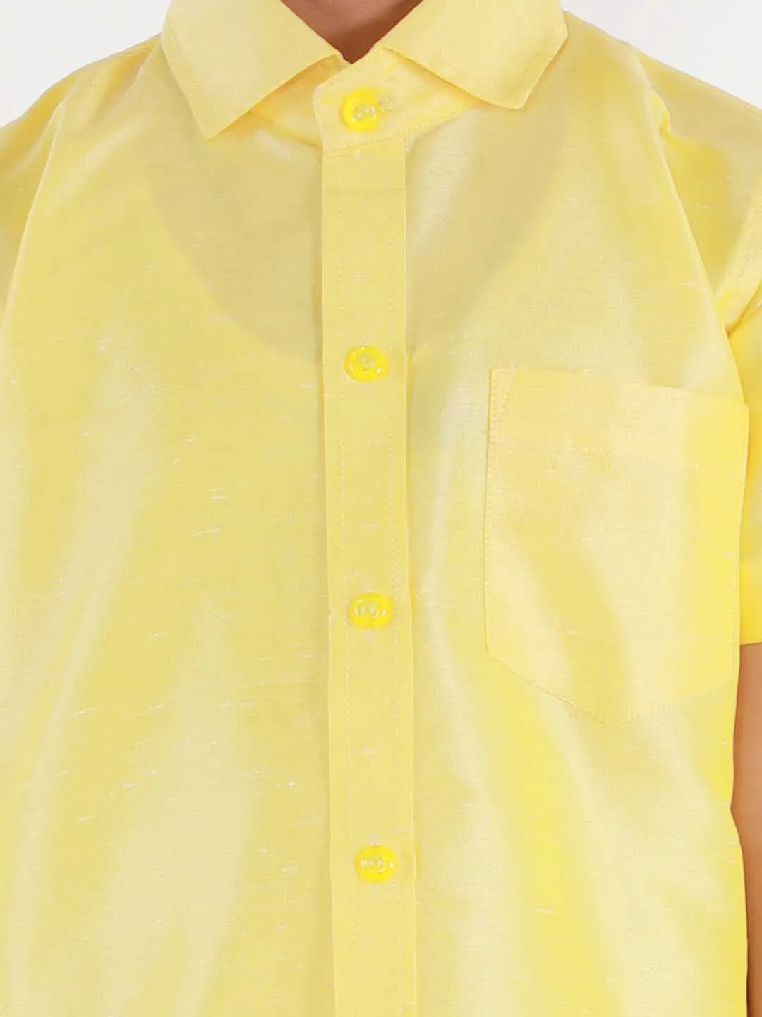 Jashvi Boys' Butter Yellow Silk Short Sleeves Ethnic Shirt