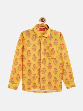 Jashvi Boys' Multicolor-Base-Orange Ethnic Shirt