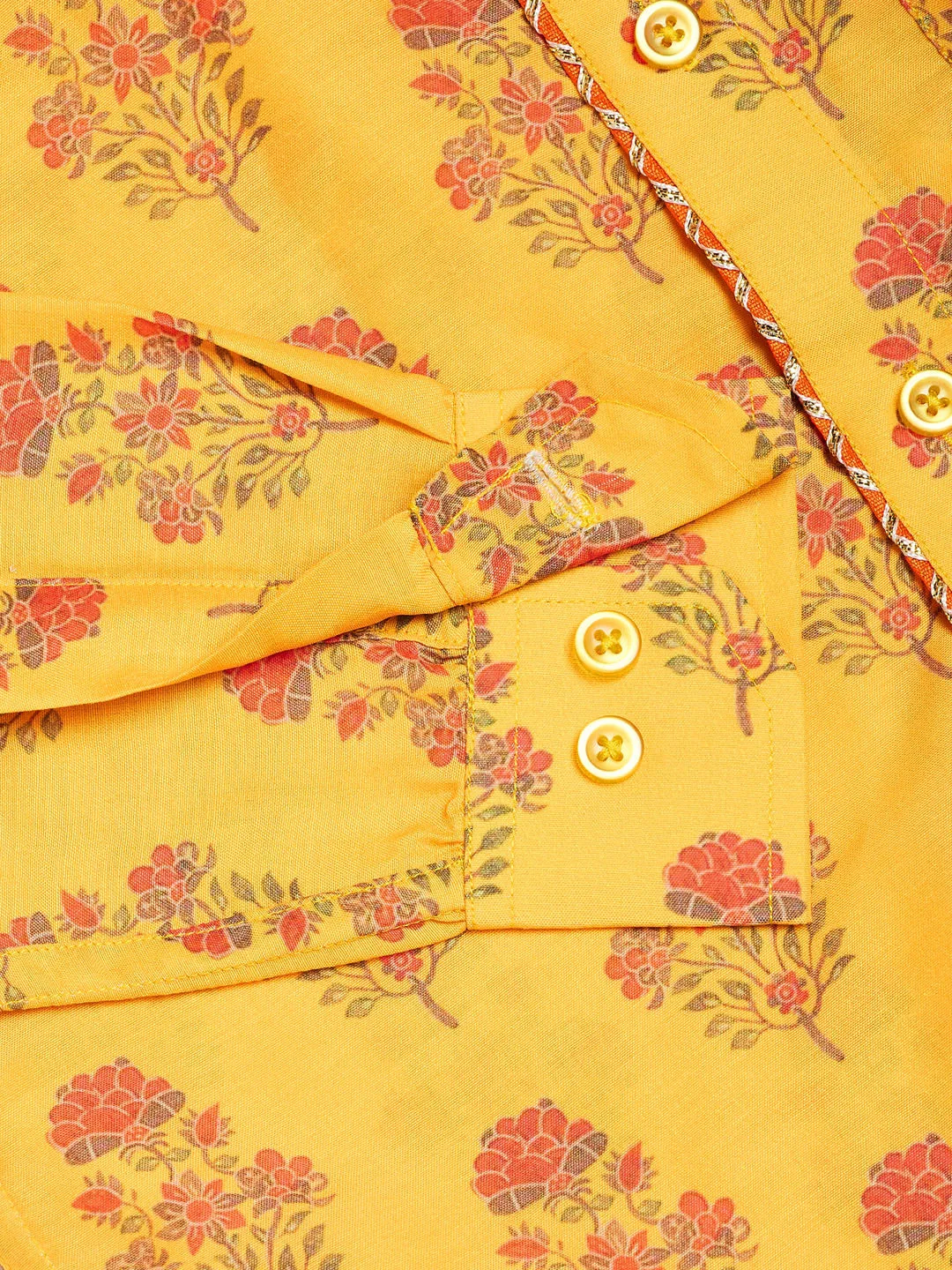 Jashvi Boys' Multicolor-Base-Orange Ethnic Shirt