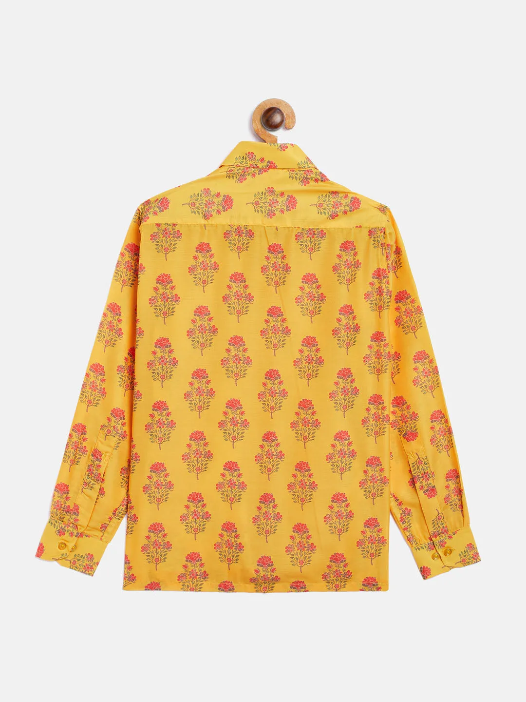 Jashvi Boys' Multicolor-Base-Orange Ethnic Shirt