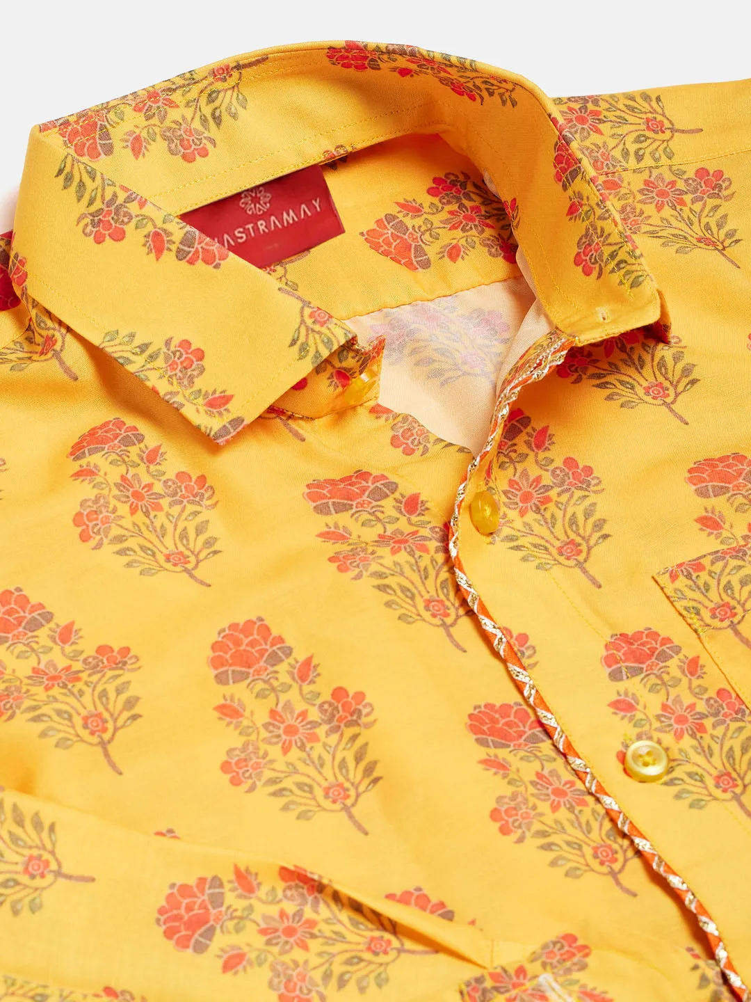 Jashvi Boys' Multicolor-Base-Orange Ethnic Shirt