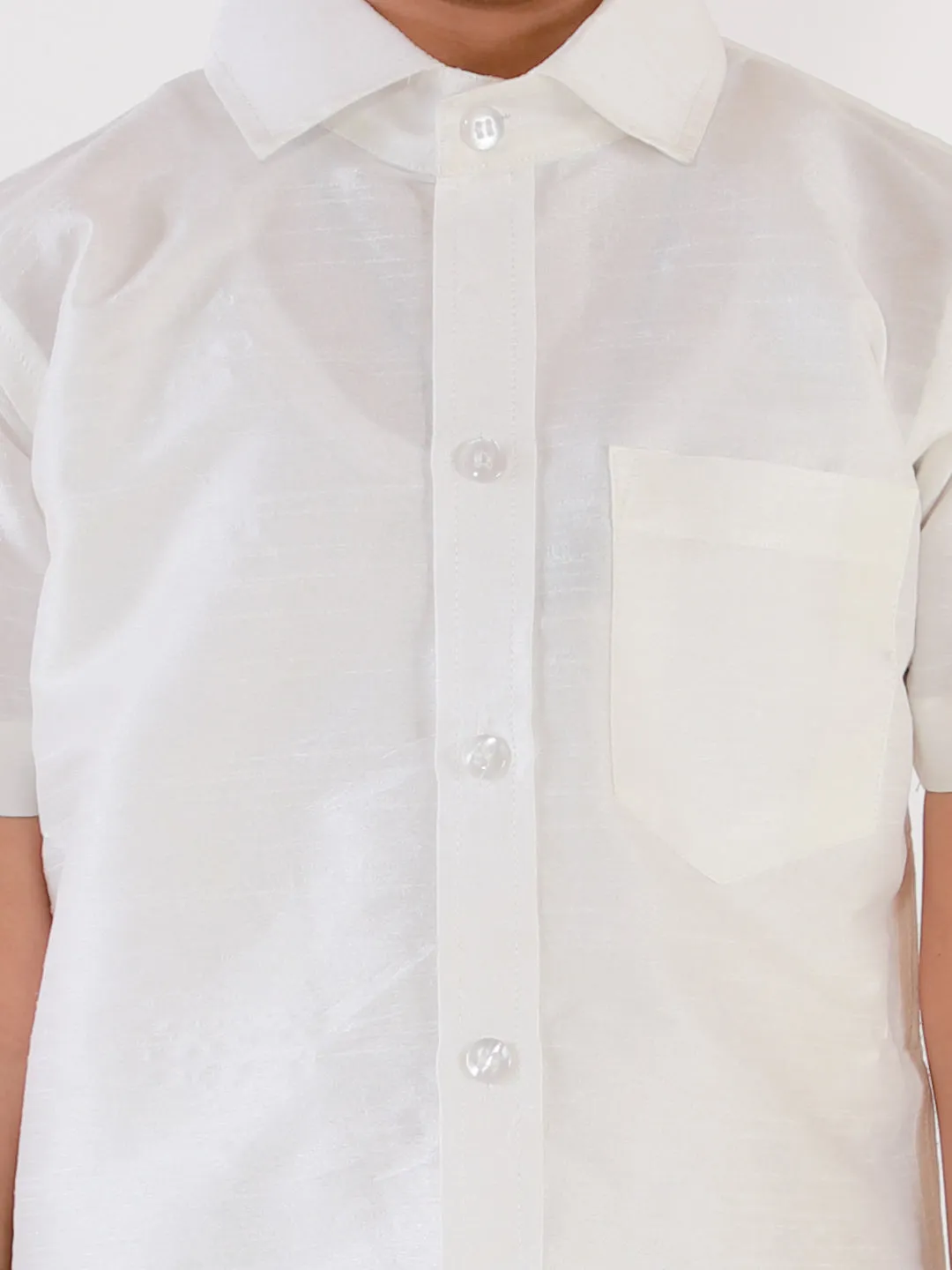 Jashvi Men's & Boys White Solid Silk Blend Half Sleeve Ethnic Shirt