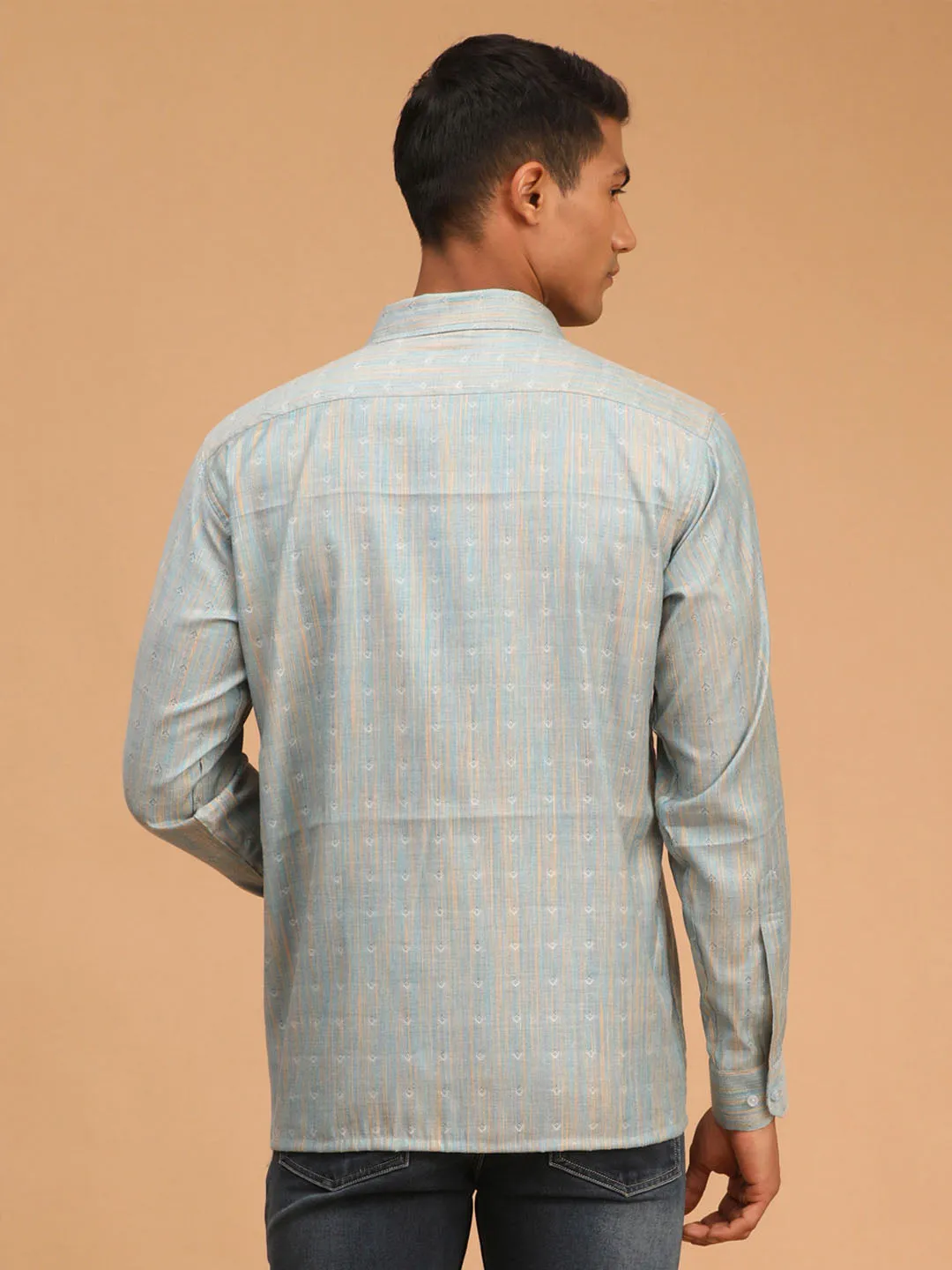 Jashvi Men's Blue Woven Striped Shirt