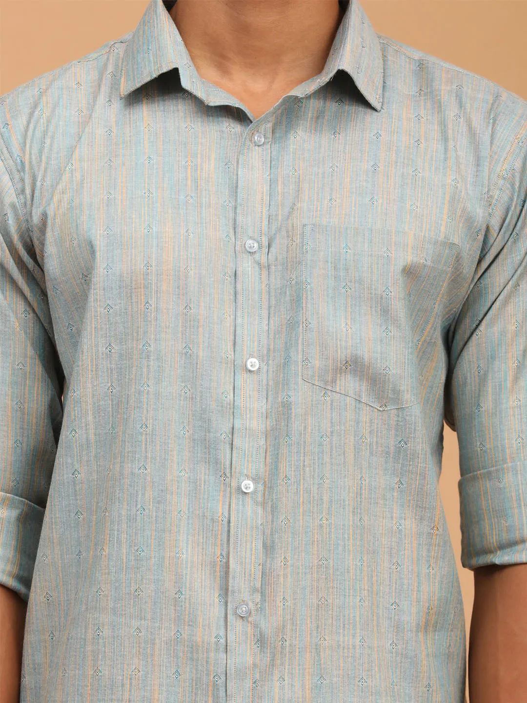 Jashvi Men's Blue Woven Striped Shirt