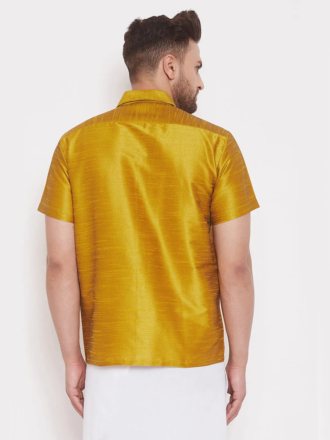 Jashvi Men's Mustard Silk Blend Ethnic Shirt