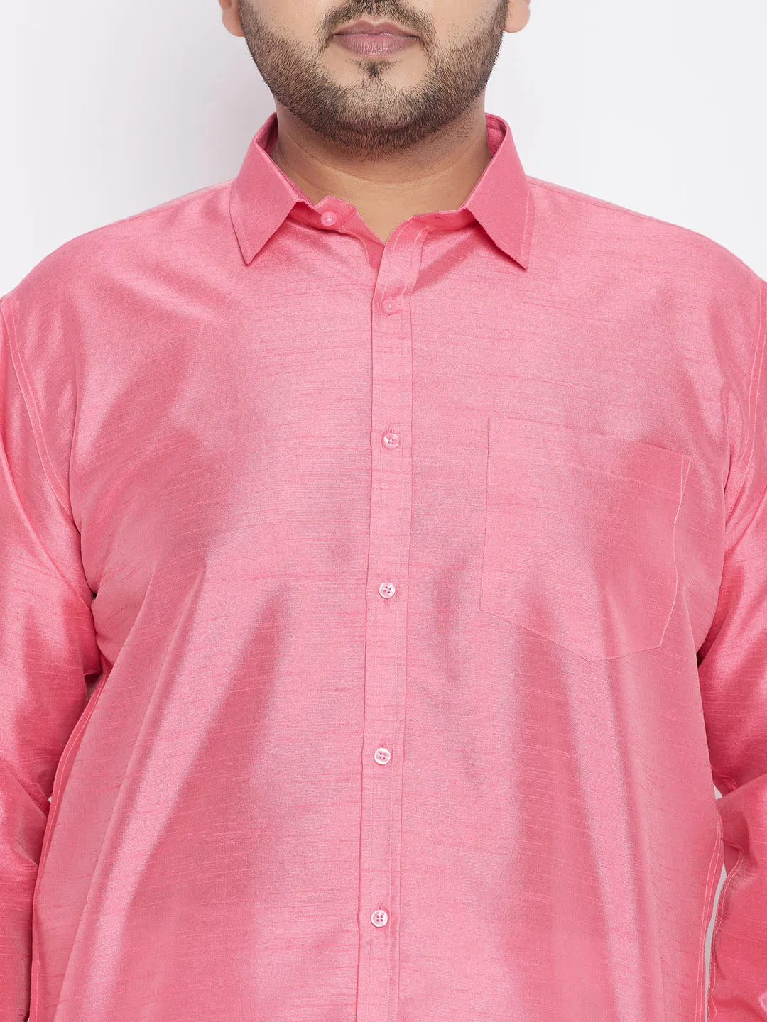 Jashvi Men's Plus Size Pink Silk Blend Ethnic Shirt