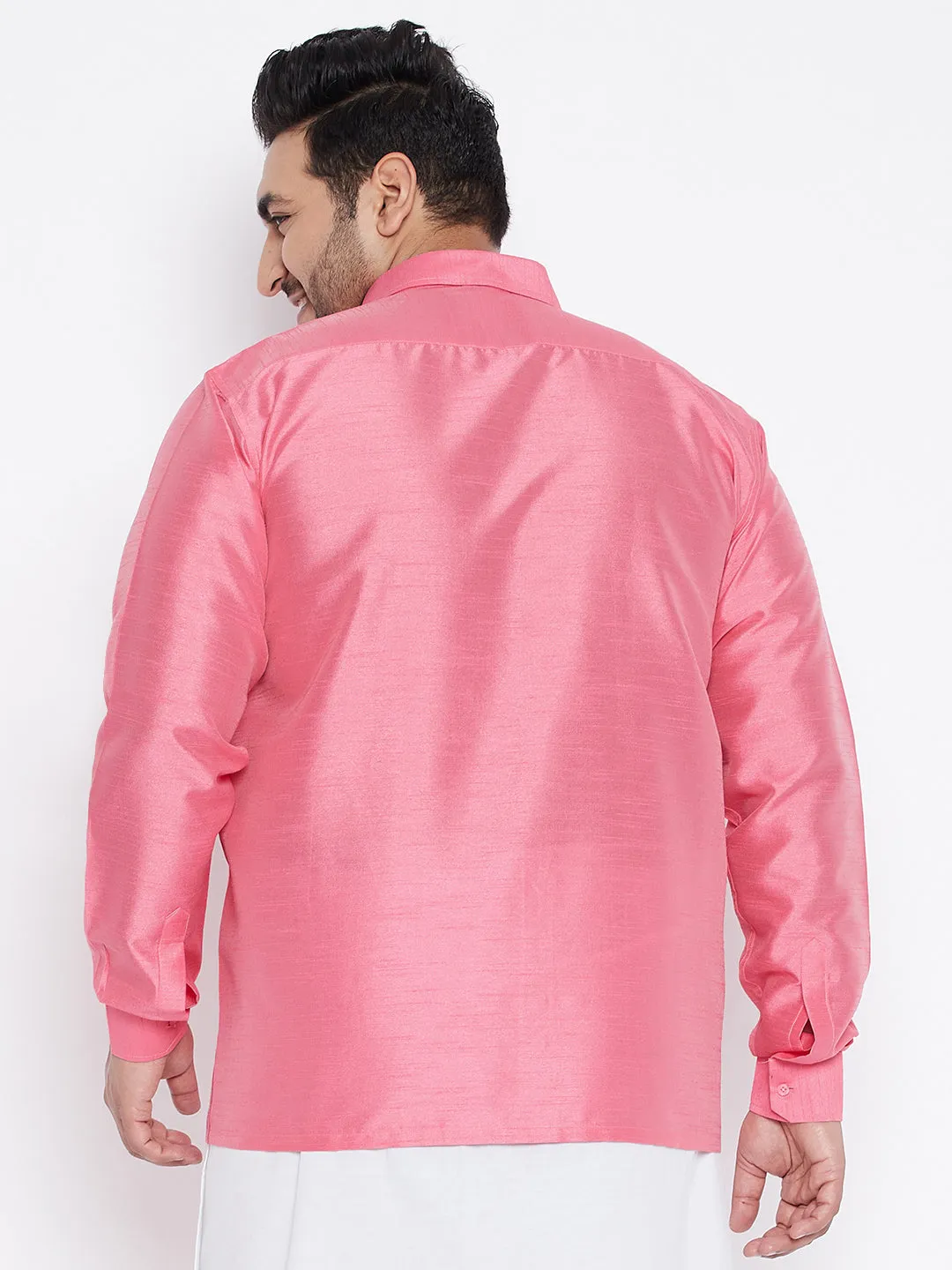 Jashvi Men's Plus Size Pink Silk Blend Ethnic Shirt