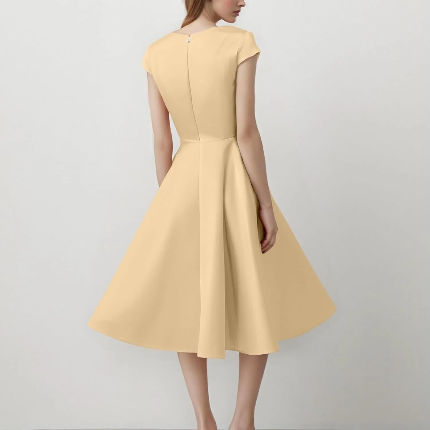 Kenvina 1950S Vintage Dress for Women Wrap V Neck Cap Sleeve Dress Retro Cocktail Party Swing Dresses A-Line Midi Dress