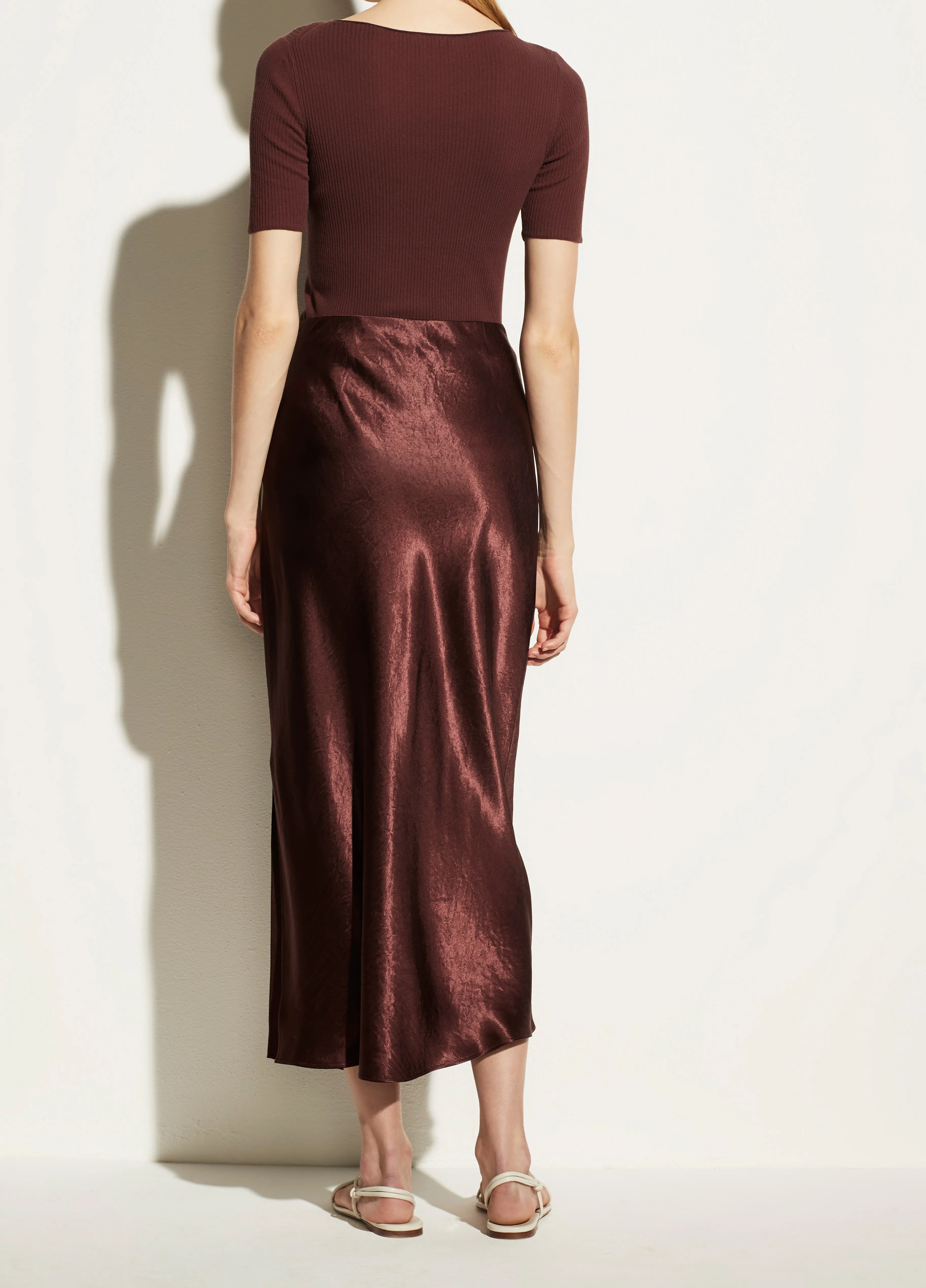 Long Satin Slip Skirt in Oxblood