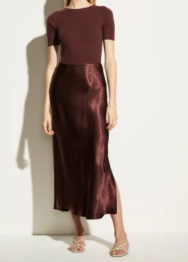 Long Satin Slip Skirt in Oxblood