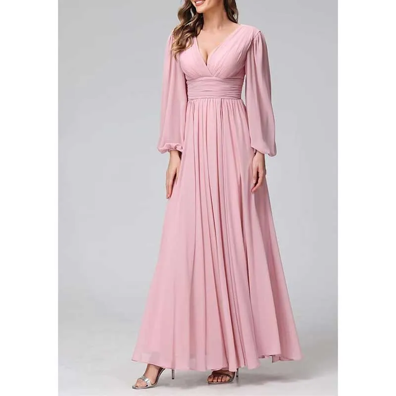 Long Sleeve Chiffon Bridesmaid Dresses Plus Size Prom Dress Formal Gowns