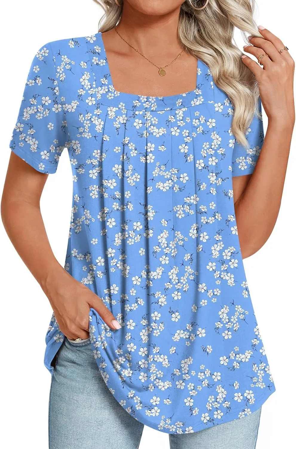 LONGYUAN Womens Tunic Tops 2025 Summer Casual Square Neck Shirts S-3XL