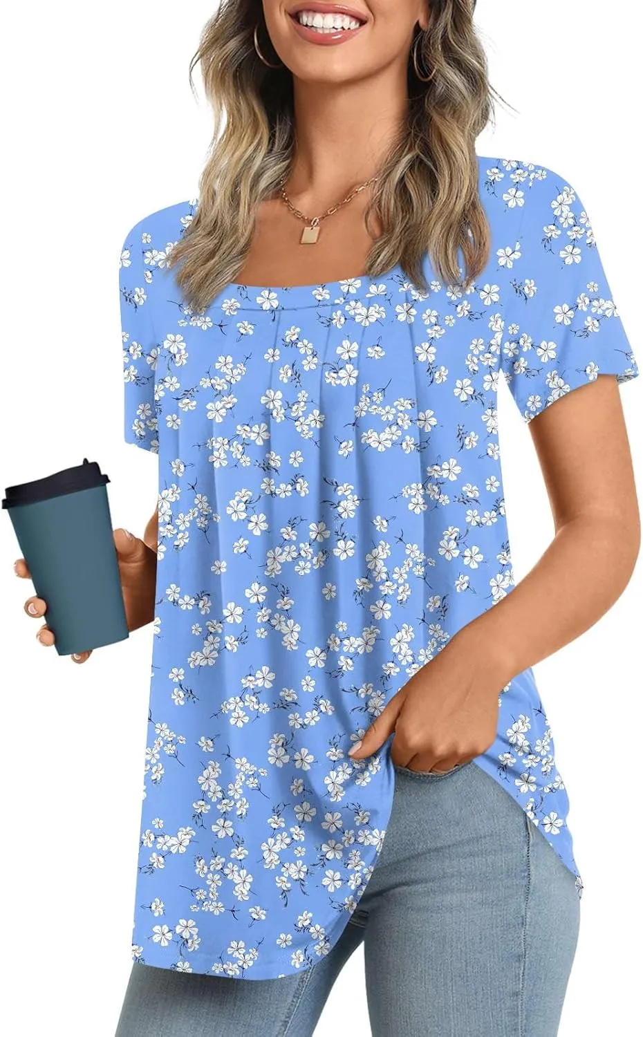 LONGYUAN Womens Tunic Tops 2025 Summer Casual Square Neck Shirts S-3XL