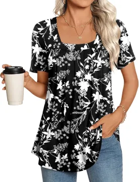 LONGYUAN Womens Tunic Tops 2025 Summer Casual Square Neck Shirts S-3XL