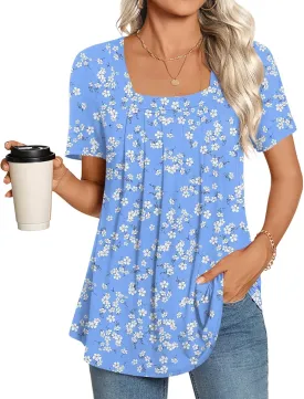LONGYUAN Womens Tunic Tops 2025 Summer Casual Square Neck Shirts S-3XL