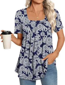 LONGYUAN Womens Tunic Tops 2025 Summer Casual Square Neck Shirts S-3XL