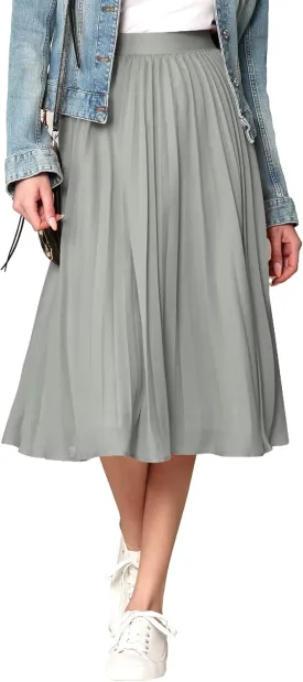 Made By Johnny Women's High Elastic Waist Pleated Mid A-Line Swing Skirt