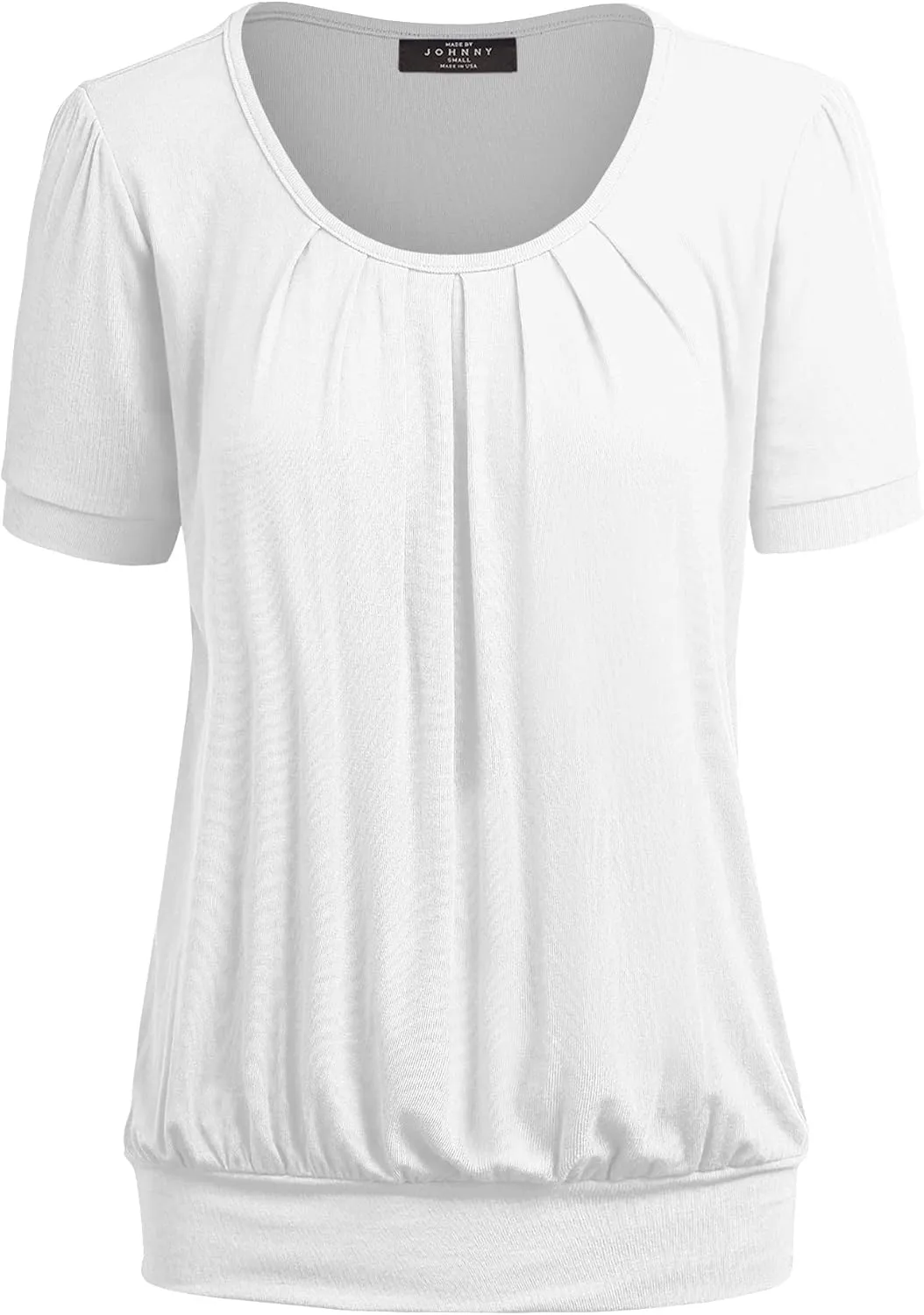 Made By Johnny Women's Scoop Neck Short Sleeve Pleated Front Blouse Tunic Top Plus Size