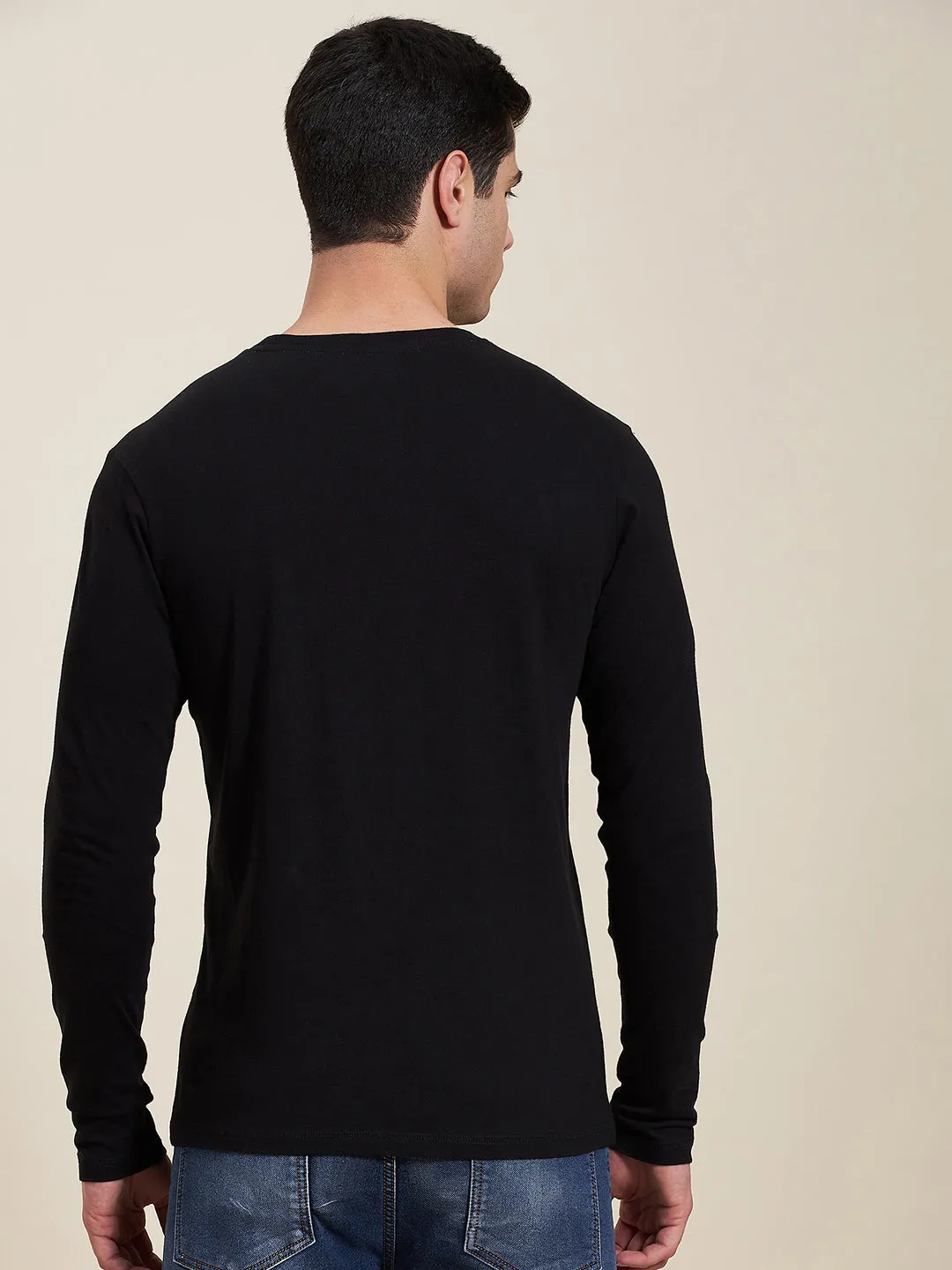 Men Black Double Pocket Full Sleeve Regular T-Shirt