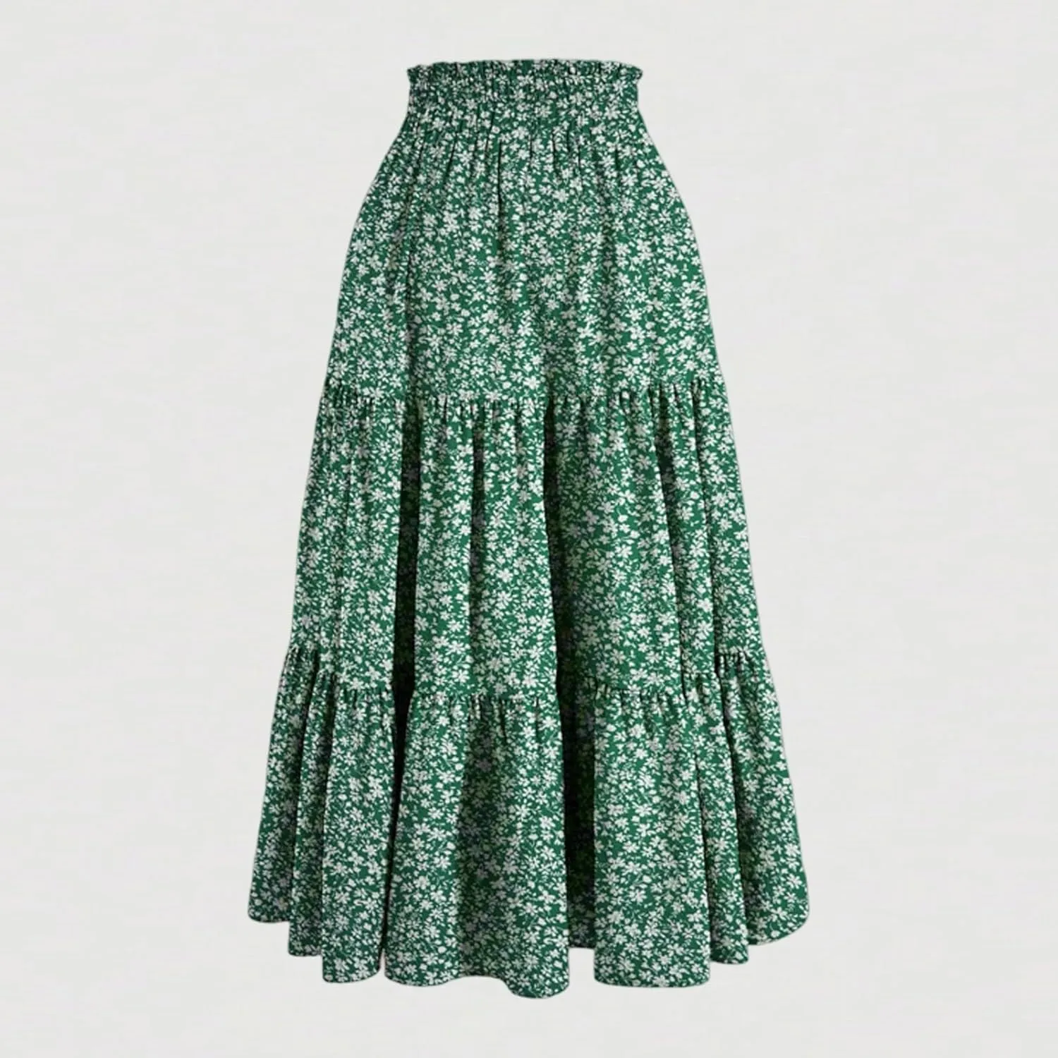 Midi Skirt for Women Summer Tiered Drawstring High Waisted Knee Length Skirt Pleated Aline Elegant Solid Color Skirt