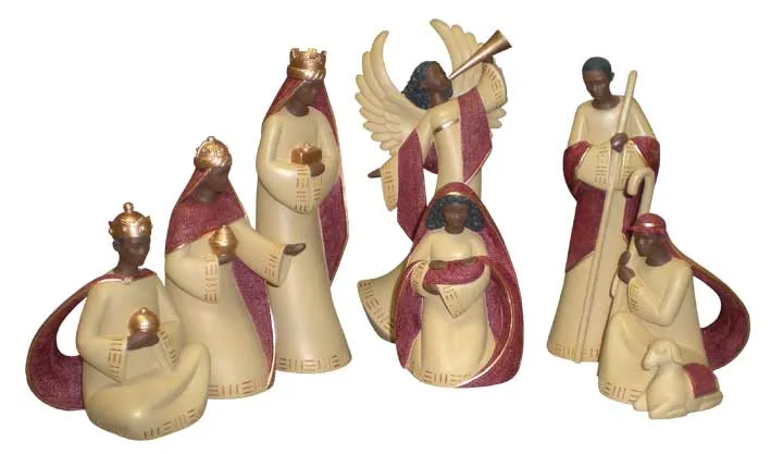 Nativity Set in Cream and Red (7 pc)